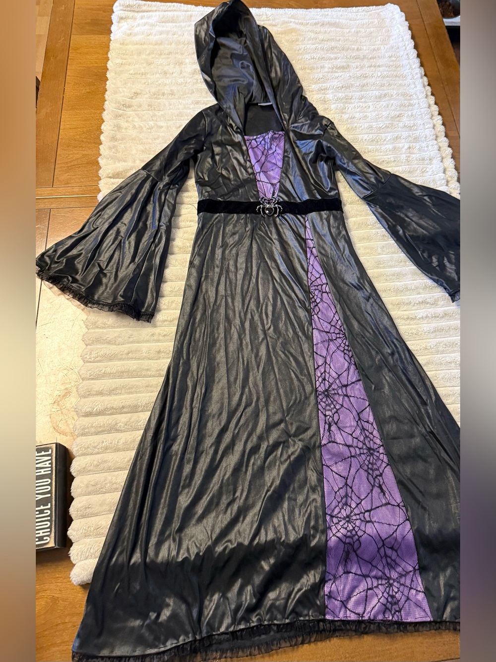 Spirit Black and Purple Hooded Maxi Dress